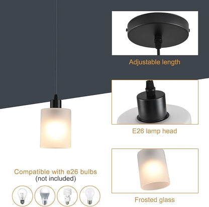 3-Pack Industrial Pendant Lighting, Modern Frosted Glass Shade Farmhouse Adjustable Hanging Light Fixtures for Kitchen Island Living Room Bedroom Hallway