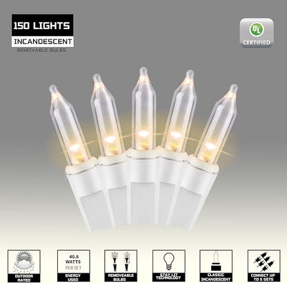 150LIGHTS WARM WHITE Extra-Bright With End Connectors Christmas Decorative Lights 9.72m UL Certified Mini String Light Set Waterproof for Home Garden Holiday Christmas Tree Party Patio Wedding