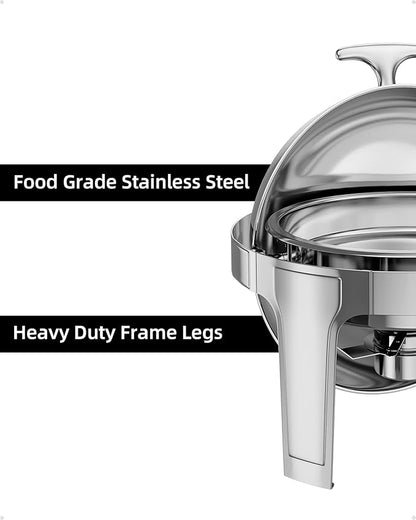 Takywep Roll Top Chafing Dish Buffet Set 6 QT,Stainless Steel Chafer Round Catering Food Warmer and Server with Lid Water Pan Stand Fuel Holder for Wedding,Parties,Events and Catering