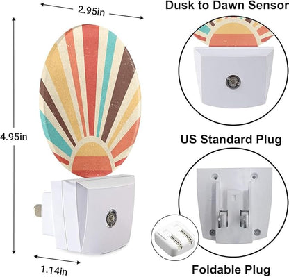 Boho Sun Night Lights Plug into Wall Abstract Sunshine Mid Century Modern Sun LED Dusk to Dawn Plug-in Nightlight Auto Sensor for Bedroom Bathroom Hallway Living Room