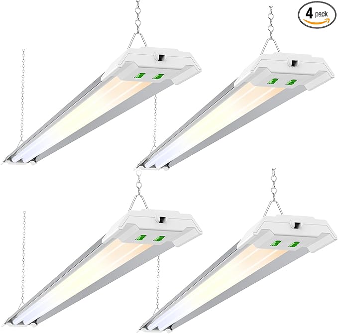ALUSSO® LED Shop Lights 4FT with Reflector, 5000LM Super Bright, Adjustable 3000K-5000K Color Temperature, 120V, Warm to Cool Daylight Linkable Shop Lights for Workshop/Basement, 4 Pack