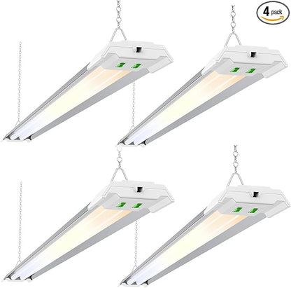 ALUSSO® LED Shop Lights 4FT with Reflector, 5000LM Super Bright, Adjustable 3000K-5000K Color Temperature, 120V, Warm to Cool Daylight Linkable Shop Lights for Workshop/Basement, 4 Pack