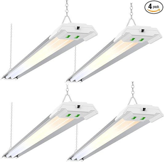 ALUSSO® LED Shop Lights 4FT with Reflector, 5000LM Super Bright, Adjustable 3000K-5000K Color Temperature, 120V, Warm to Cool Daylight Linkable Shop Lights for Workshop/Basement, 4 Pack