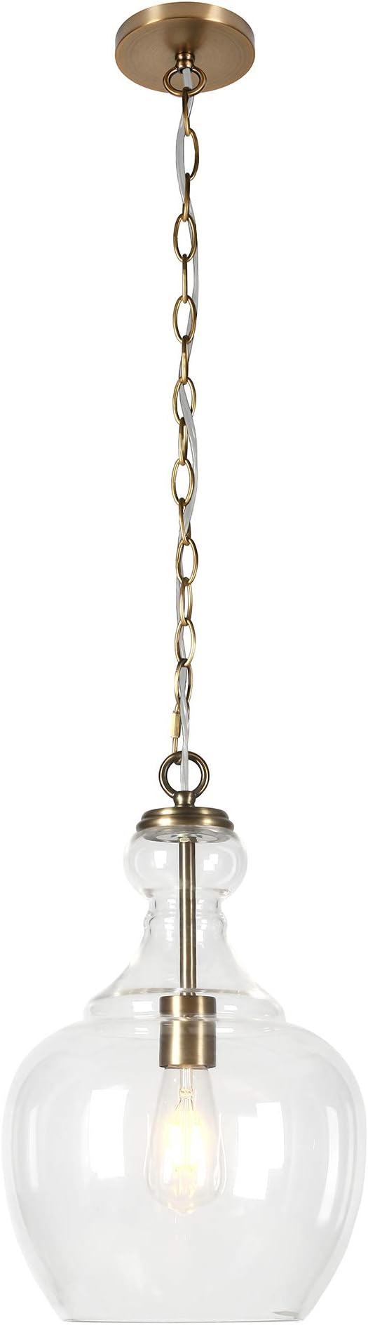 Henn&Hart 11" Mid-Century Modern Pendant Light Fixture with Clear Glass Dome Shade and 6' Adjustable Cord for Kitchen Island, Dining Room or Game Room, Brass