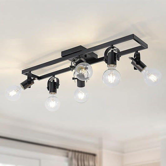 KEESFU 6-Light Black Track Lighting Fixtures Ceiling, Modern Kitchen Track Light Kit with 6 Rotatable Heads, for Kitchen, Hallway, Living Room (Bulbs Not Included)
