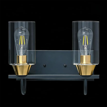 Bathroom Light fixtures, Black Gold Vanity Light, Black and Gold Wall Light Fixture with Clear Glass Shade,Modern Wall Lights for Mirror,Living Room (1, 2 Light)