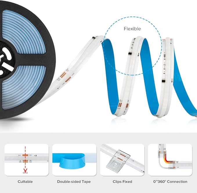 BTF-LIGHTING FCOB WS2814 IC RGBW 4000K COB LED Strip Flexible High Density Uniform Chasing Color Light 3.2FT DC24V 784LED/m 14IC/m 10mm Width for Home Indoor Decor(No Adapter or Controller)