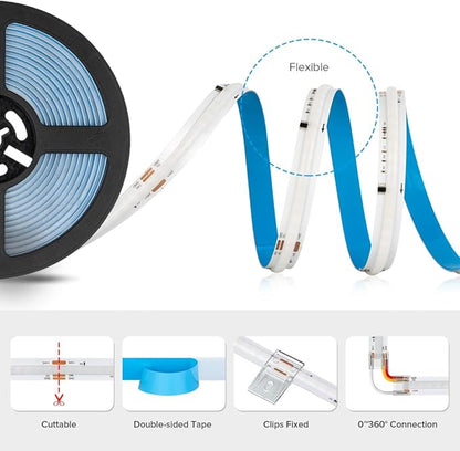 BTF-LIGHTING FCOB WS2814 IC RGBW 4000K COB LED Strip Flexible High Density Uniform Chasing Color Light 3.2FT DC24V 784LED/m 14IC/m 10mm Width for Home Indoor Decor(No Adapter or Controller)