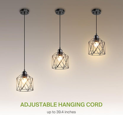 ASD Black Pendant Light Fixture - 1xE26 120V ETL Modern Pendant Lights Kitchen Island, Industrial Hallway, Living Room, Kitchen Island Lighting, Hanging Dining Room Light Fixtures Over Table 2 Pack
