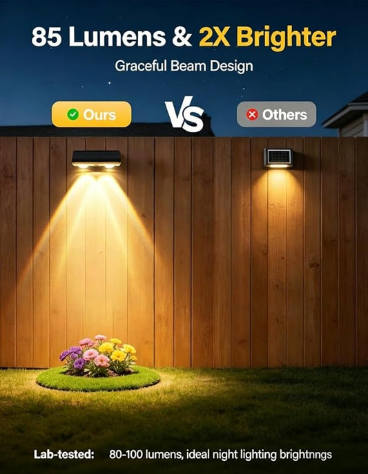 Solar Fence Lights Outdoor, Ultra-Bright 85LM Fence Lights Solar Powered, 9 RGB Color Modes, IP65 Waterproof, 12H Dusk to Dawn Glow for Pool/Deck/Patio/Wall/Backyard, 2 Pack, Matte Black