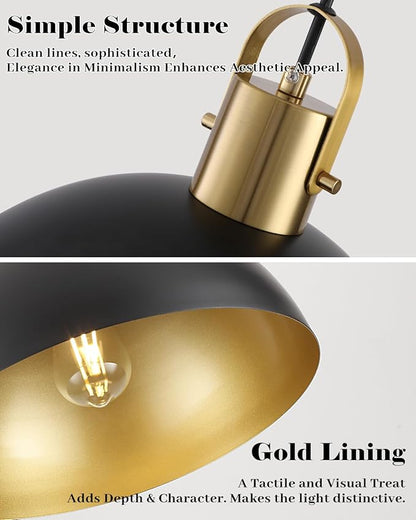 Black and Gold Pendant Light 2 Pack, 11.8 Inch Pendant Lights Kitchen Island, Dome Pendant Lights, Farmhouse Pendant Light for Kitchen Island, Dining Room, Living Room