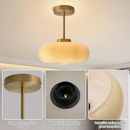 mid Century Ceiling Light Milk Glass Ceiling Light fixtures Glassshade Gold Modern Semi Flush Mount Ceiling Light, Globe Glass Ceiling Lamp Hallway Dining Room Kitchen