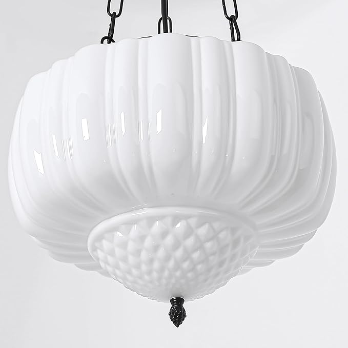 FCTWAKS Large Milk Glass Pendant Light, 14" Mid Century Modern Schoolhouse Ceiling Light Fixture, Vintage Chandelier for Bedroom, Dining Room, Hallway, Kitchen Island, Bulb Included, White