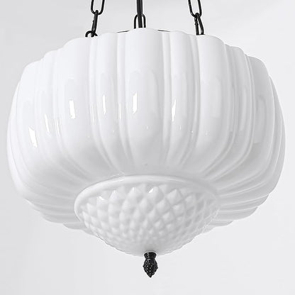 FCTWAKS Large Milk Glass Pendant Light, 14" Mid Century Modern Schoolhouse Ceiling Light Fixture, Vintage Chandelier for Bedroom, Dining Room, Hallway, Kitchen Island, Bulb Included, White