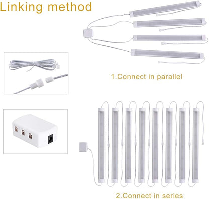 LABOREDUCER Under Cabinet Lighting Wired Plug in or Hardwired Cold White 6000K, 8 Pack 11inch Linkable Dimmable LED Under Cabinet Lights with Power Adapter,24V Under Counter Lights for Kitchen