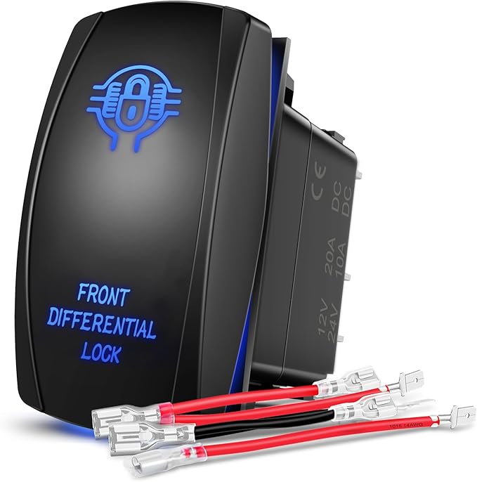 Nilight Front Differential Lock Rocker Switch Led Light Bar 5 Pin Laser On Off SPST Switches 20A/12V 10A/24V Blue with Jumper Wires Set for Cars Trucks Boats ATVs UTVs RVs