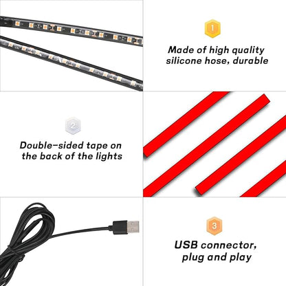 Car LED Strip Light, 12V 48 LED Interior Atmosphere Lights Under Dash Ambient Night Light, Universal Auto Interior Decorative Lamp with USB Port, Truck SUV Car Accessories (Pink Purple, USB)