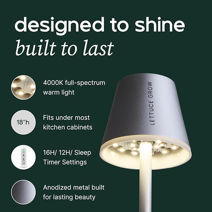 Lettuce Grow Glow Lamp – Sleek Under-Cabinet LED Grow Light for Indoor Edible Garden – Full-Spectrum System with Automatic Timer – Supports Herbs & Greens, Home Decor & Gifting