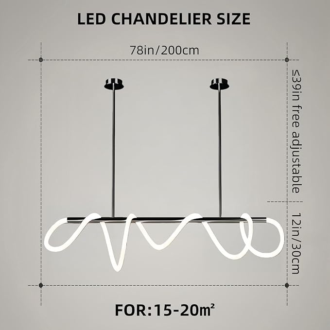 Modern LED Linear Pendant Light for Dining Room, Black Chandelier for Office, 78" DIY Ceiling Chandelier Light with Remote Control Stepless Dimming, Restaurant Kitchen Long Hose Lamp