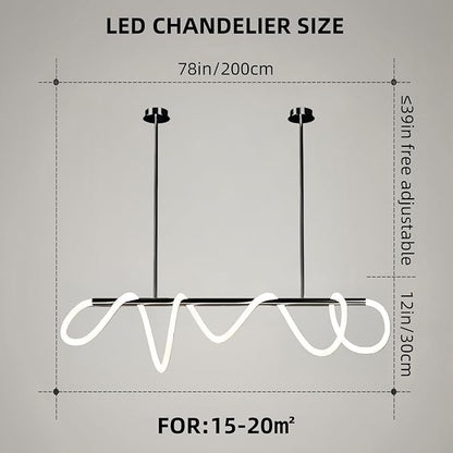Modern LED Linear Pendant Light for Dining Room, Black Chandelier for Office, 78" DIY Ceiling Chandelier Light with Remote Control Stepless Dimming, Restaurant Kitchen Long Hose Lamp