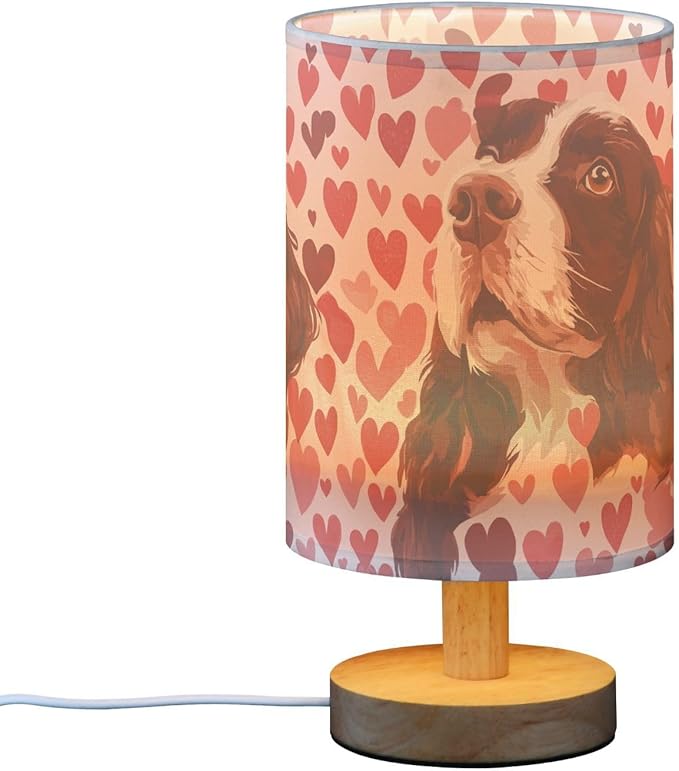 Bedside Table Lamp Springer Spaniel Dogs Heart Nightstand Lamp with Wood Desk Lamps for Bedroom Living Room Nursery Office Home Decor