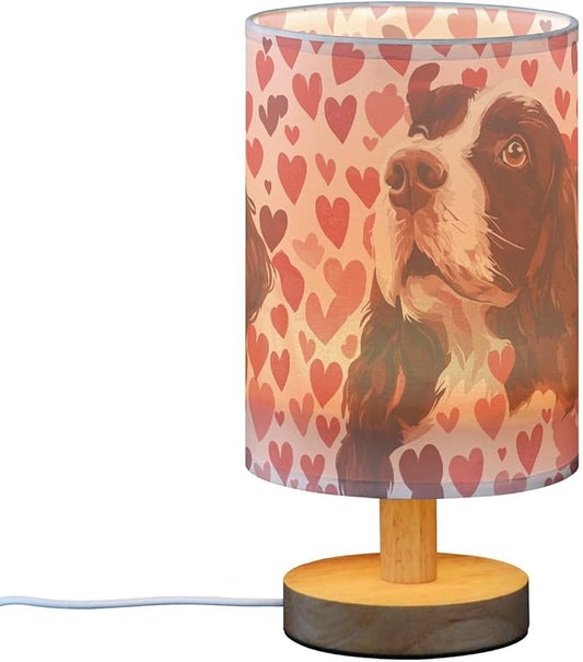 Bedside Table Lamp Springer Spaniel Dogs Heart Nightstand Lamp with Wood Desk Lamps for Bedroom Living Room Nursery Office Home Decor
