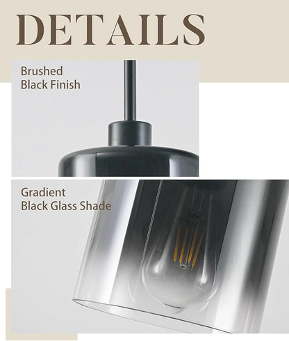 Black Pendant Light Fixtures, Modern Pendant Lights for Kitchen Island with Adjustable Rods, Industrial Glass Pendant Lights for Dining Table Hallway Bedroom Living Room, 1 Pack