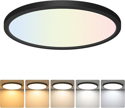 Brightever Black LED Flush Mount Ceiling Light, 24W 3200LM 5CCT Dimmable LED Ceiling Light Fixture, 2700K/3000K/4000K/5000K/6500K, 12 Inch Ultra Thin Ceiling Lamp for Bedroom, Dining Room, 1 Pack