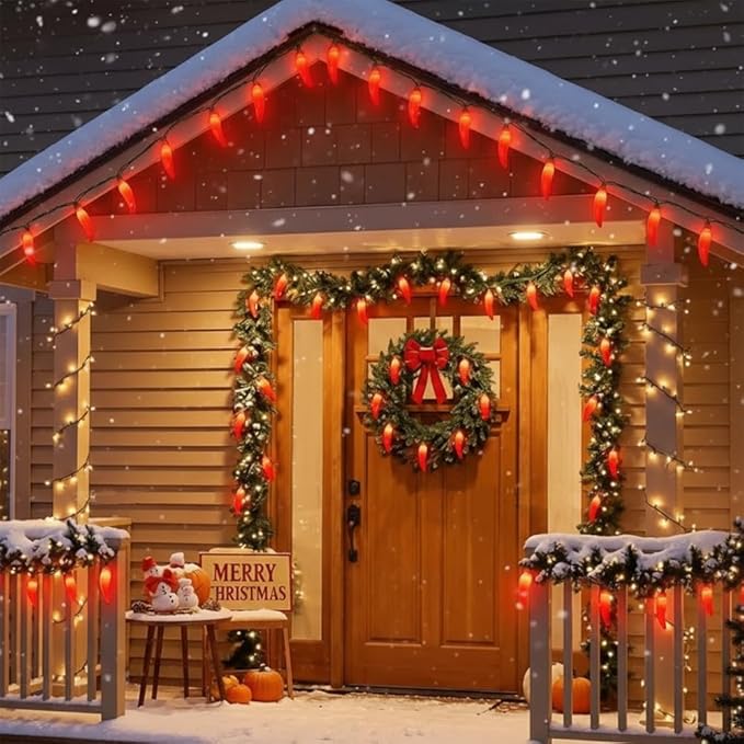 Chili Pepper String Lights,13.6FT Outdoor Indoor Waterproof Decorative Lights with 35 Red LED Chili Peppers for Christmas, Garden, Patio, Party, Carnival Decorations - Green Wire