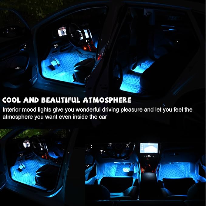 povtii Car LED Strip Light, 24 LED RGB Auto Under Dash Interior Atmosphere Lights, USB Vehicle Decorative Lamp Ambient Night Light Strip, Lighting Kit Car Accessories (Ice Blue)