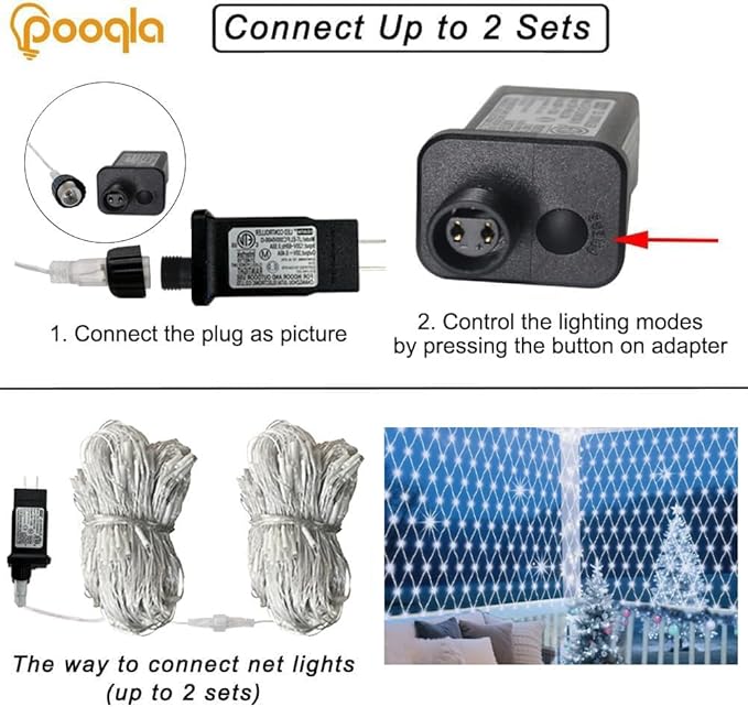 Pooqla 610 LED Christmas Net Lights, 34.5x5ft Outdoor Mesh Lighting, 8 Modes Waterproof Connectable Twinkle Strings for Bushes Yard Decor, Cool White