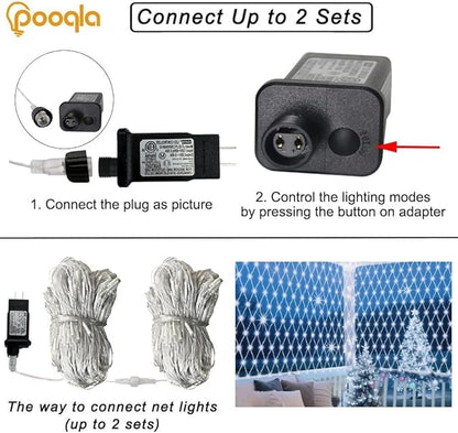Pooqla 610 LED Christmas Net Lights, 34.5x5ft Outdoor Mesh Lighting, 8 Modes Waterproof Connectable Twinkle Strings for Bushes Yard Decor, Cool White