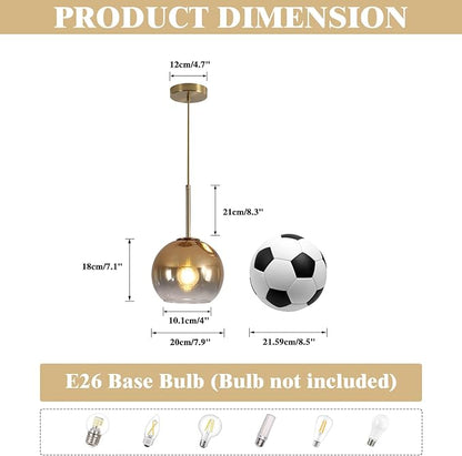 KCO Lighting Glass Globe Hanging Light Fixture Modern Gold Pendant Lights Kitchen Island Mid Century Dining Room Hanging Light Fixtures Over Table Single Pendant Light