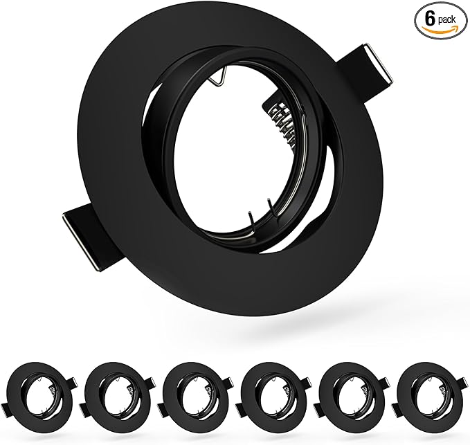6 Pack GU10 Ceiling Light Holder, Compatible with MR16 GU10, GU5.3 Bulbs, Adjustable Socket for Cabinet Artwork, Matte Black