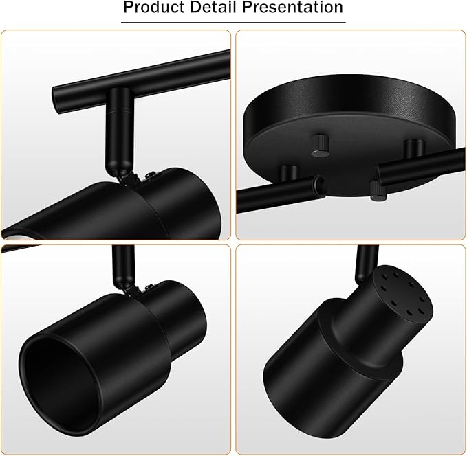BoostArea LED 4 Light Track Lighting Kit,4 Way Industrial Ceiling Spot Lighting, Flexibly Rotatable Light Head for Kitchen, Living Room, Bedroom, Black,GU10 Bulb Not Included