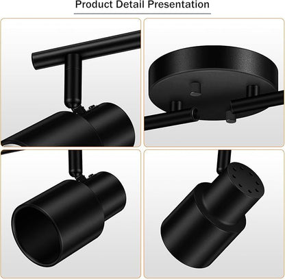 BoostArea LED 4 Light Track Lighting Kit,4 Way Industrial Ceiling Spot Lighting, Flexibly Rotatable Light Head for Kitchen, Living Room, Bedroom, Black,GU10 Bulb Not Included