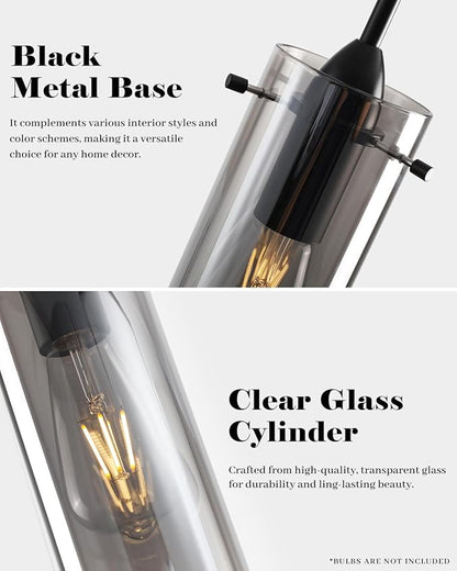 Smoke Gray Glass Pendant Lights Kitchen Island 3 Packs, Kitchen Pendant Lighting Over Island, Modern Hanging Pendant Light, Light Pendants for Kitchen Island, Living Room, Bathroom, Bedroom