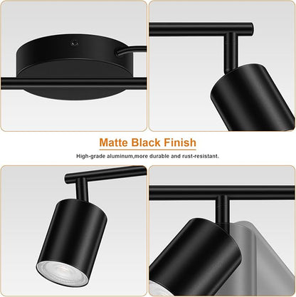 Plug in Track Lighting, LED Track Lighting Fixtures Ceiling, Black 6-Light Kitchen Light Kit, Plug in Wall Light with 14.8ft Power Cord, Rotatable Ceiling Spotlight for Bedroom(GU10 Socket, NO Bulb)