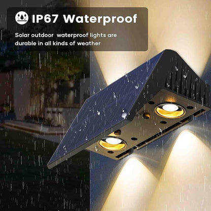 Fence Lights Solar Powered, 2-Pack Solar Fence Lights Up/Down Flexible Buttons, IP67 Waterproof for Outdoor, 100LM Bright, Auto Dusk to Dawn for Wall/Stairs/Yard/Railing/Deck/Pathway (Warm White)