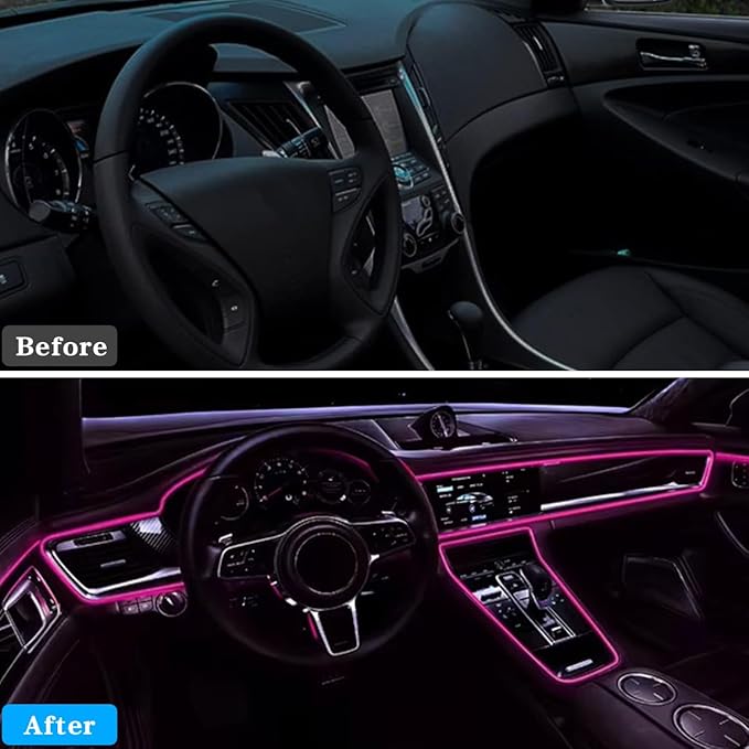 EL Wire Car Interior LED Strips Lights, 16FT 5V USB Auto Neon Light Strip, Electroluminescent Vehicle Interior Ambient Lighting Decor Accessories, Universal for RV, SUV, Truck (Pink)
