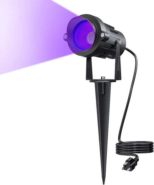 Onforu 18W Black Light Spotlight Outdoor, IP65 Waterproof Blacklight Spot Lights, 385-400nm Wavelength, Plug-in Halloween Black Lights for Glow Party, Body Paint, Stage Lighting, Neon Decor (1 Pack)