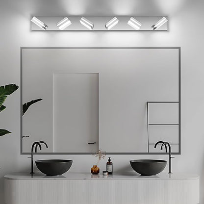Modern LED Bathroom Lights Fixtures 6-Light,Stainless Steel Chrome Acrylic Wall Lighting,Vanity Lights for Bathroom Over Mirror 6000k 41in