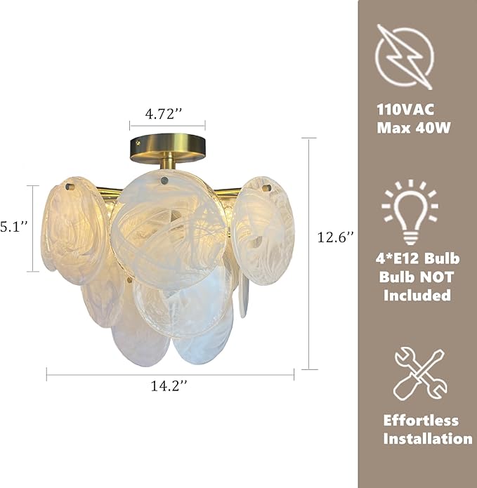 Small Crystal Chandelier Semi Flush Mount Ceiling Light Fixture Modern Bronze Gold Cloud Glass Chandelier Light for Entryway Hallway Bathroom Bedroom