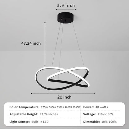 Modern Chandelier Dimmable Pendant Light Fixture,5CCT/2700K/3000K/3500K/4000K/5000K ,Adjustable Modern LED Chandeliers for Dining Room Kitchen Entryway Living Room Bedroom (Black-5CCT, 20 Inches)