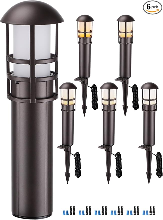 LEONLITE 5CCT Low Voltage Landscape Pathway Lights 3W Landscape Lighting 12-24V LED Bollard Path Lights Wired CRI90+ Aluminum Pathway Lighting for Walkway Yard Garden, ETL, 1800-5000K, Pack of 6