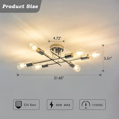 ZGLAOJT 6-Lights Semi Flush Mount Ceiling Light Fixture，Chrome Industrial Chandelier，Farmhouse Lighting for Dining Room Living Room Kitchen Bedroom