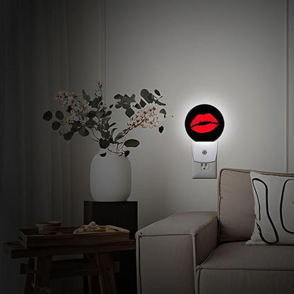 Red Lip Woman Night Light Plug-in Sleep Lamp Led Dusk to Dawn Night Light for Bedroom
