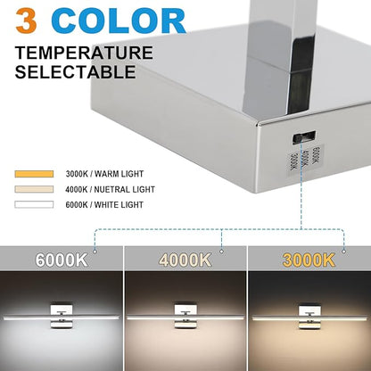 LED Bathroom Vanity Light, Modern Bathroom Light Fixture Over Mirror (3000K/4000K/6000K, Dimmable), Vanity Light Bar with Angle Adjustable, 32 Inch, Chrome