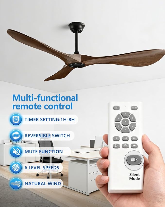 52 in Ceiling Fan of 6400+CFM High Airflow with Remote Control,Ceiling Fan without light for Indoor/Outdoor Patios.6 Speed Noiseless Reversible DC Motor,Easy to Install with Timer for Living Room