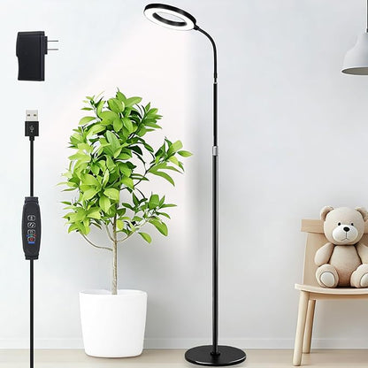 Floor Grow Lights for Indoor Plants, Full Spectrum Plant Light with 68" Stand for Growing Large Tall Plants, Black Halo Grow Lamp with 3/9/12H Timer, 3 Light Modes, 10 Dimming